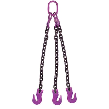 3/8 X 20' - 3 Leg Chain Sling W/ Grab Hooks - Grade 100